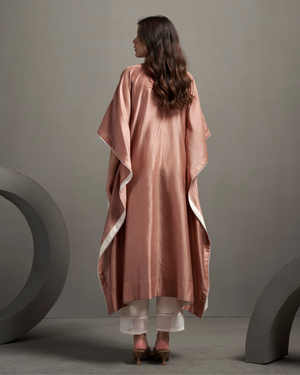 Ivory Peach Chanderi Silk Kaftan Set