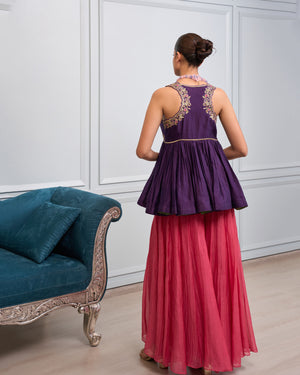 Violet Sequined Peplum Palazzo Set