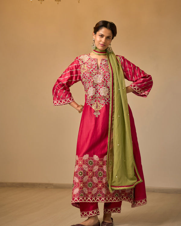 Sangria Long Chanderi Suit Set