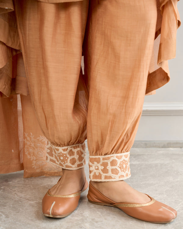 Muted Peach Malai Chanderi Suit Set