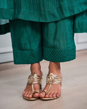 Emerald Pleated Malai Chanderi Anarkali Set