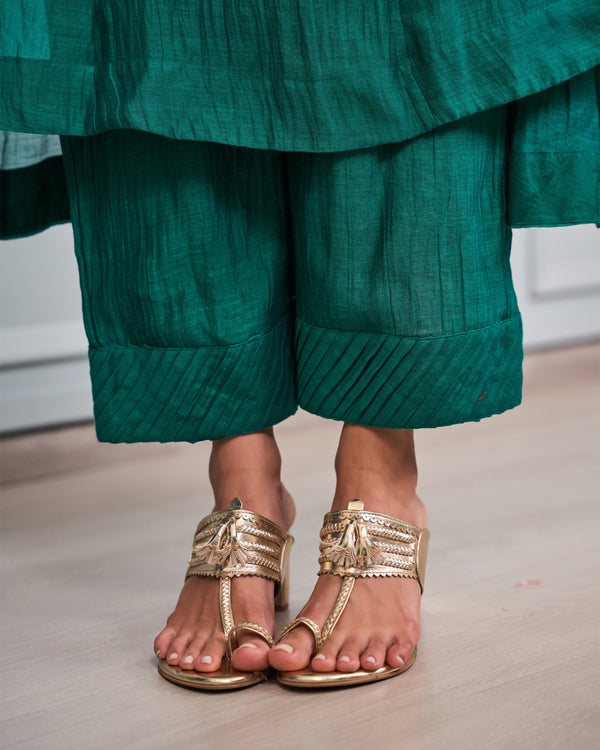 Emerald Pleated Malai Chanderi Anarkali Set