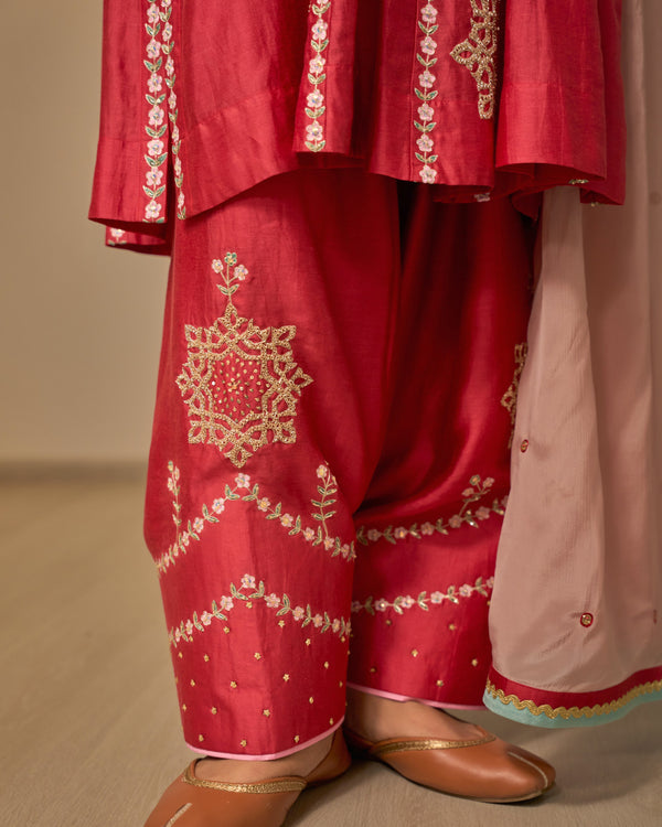 Ruby Red Embroidered Chanderi Suit Set