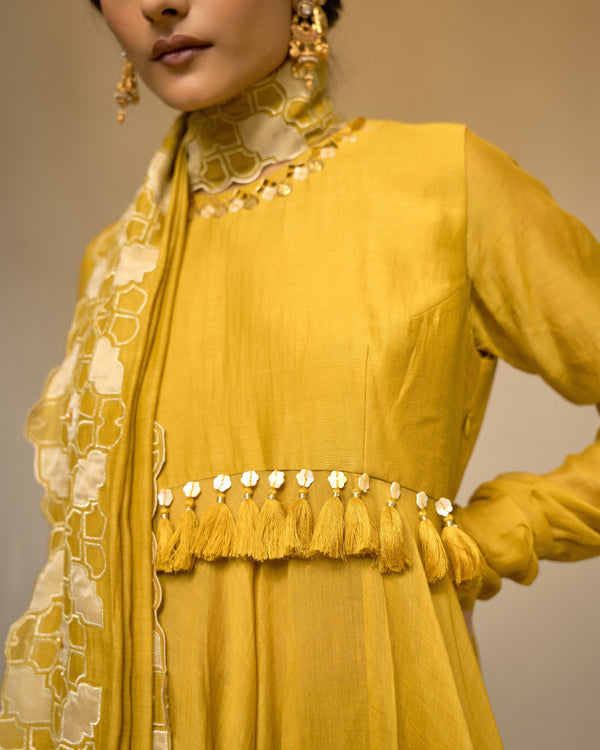 Canary Embroidered Chanderi Anarkali Set
