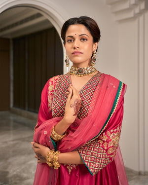 Hot Pink Embroidered Chanderi Suit Set
