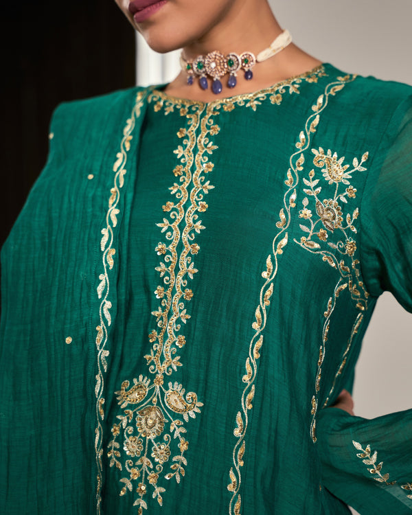 Turquoise Embroidered Chanderi Suit Set