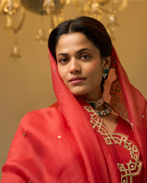Magenta Malai Chanderi Anarkali Set