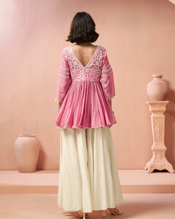 Blush Pearl Organza Silk Palazzo Set