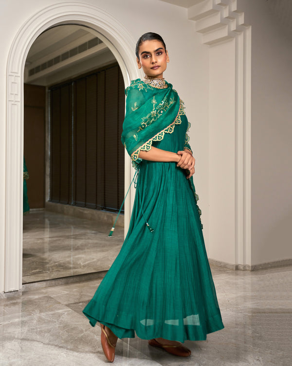 Forest Green Chanderi Anarkali Set