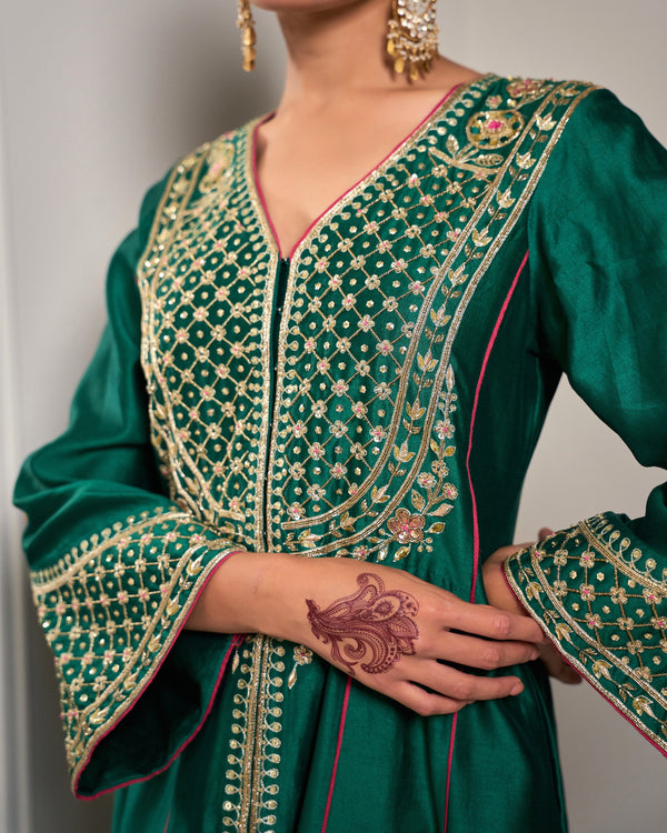 Mahogany Green Chanderi Suit Set