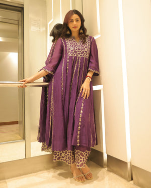 Daisy Shah In Mulberry Sequined Kalidar Kurta Set
