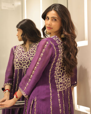 Daisy Shah In Mulberry Sequined Kalidar Kurta Set