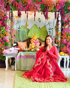 Akriti Kakar In Cherry Red Malai Chanderi Anarkali Set