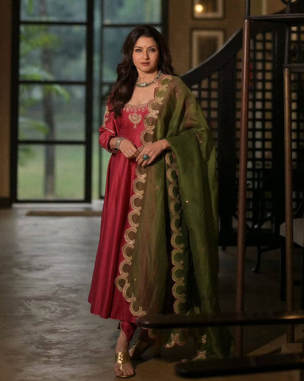 Actress Bhagyashree Dassani wearing a handcrafted luxury ethnic suit set by CREOLE