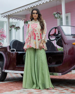 Ivory Floral Printed Palazzo Set