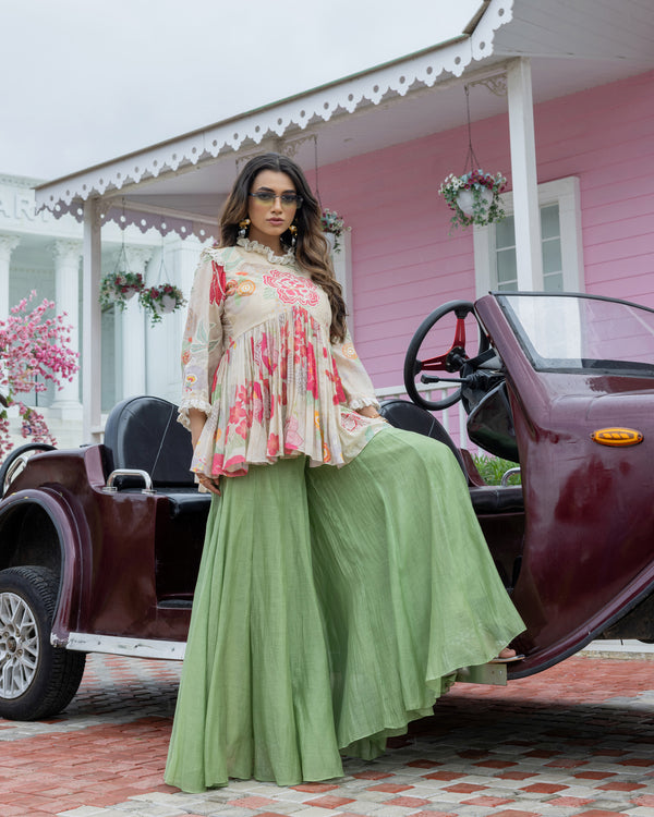 Ivory Floral Printed Palazzo Set