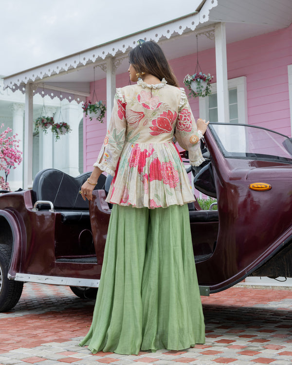 Ivory Floral Printed Palazzo Set