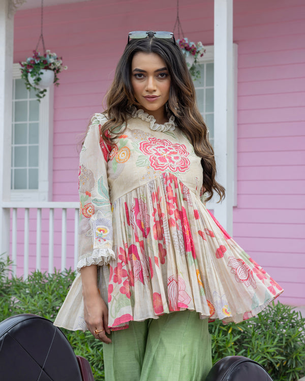 Ivory Floral Printed Palazzo Set