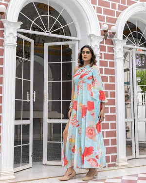 Aqua Blue One-Shoulder Dress