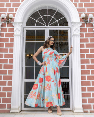 Aqua Blue One-Shoulder Dress