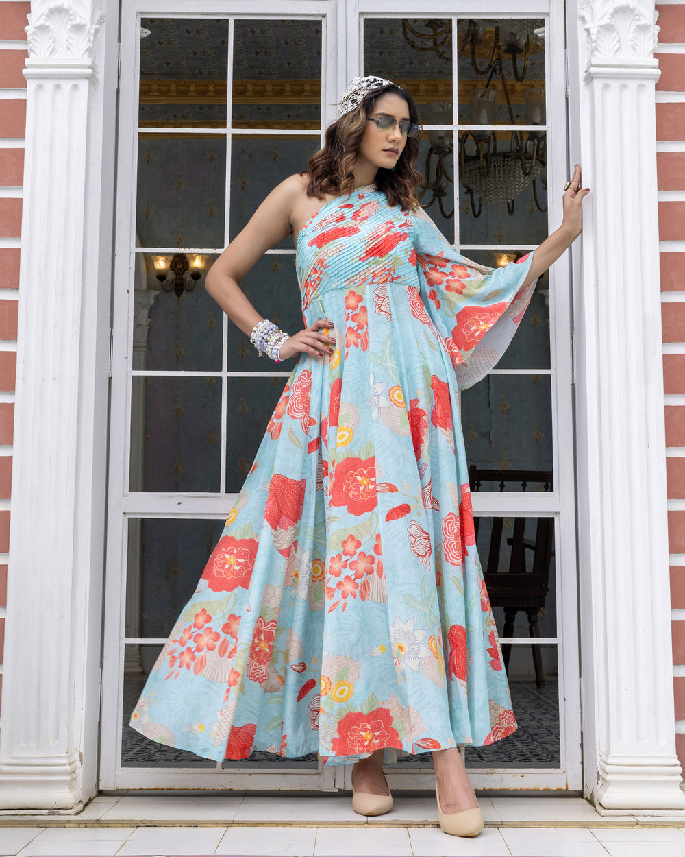 Aqua Blue One-Shoulder Dress