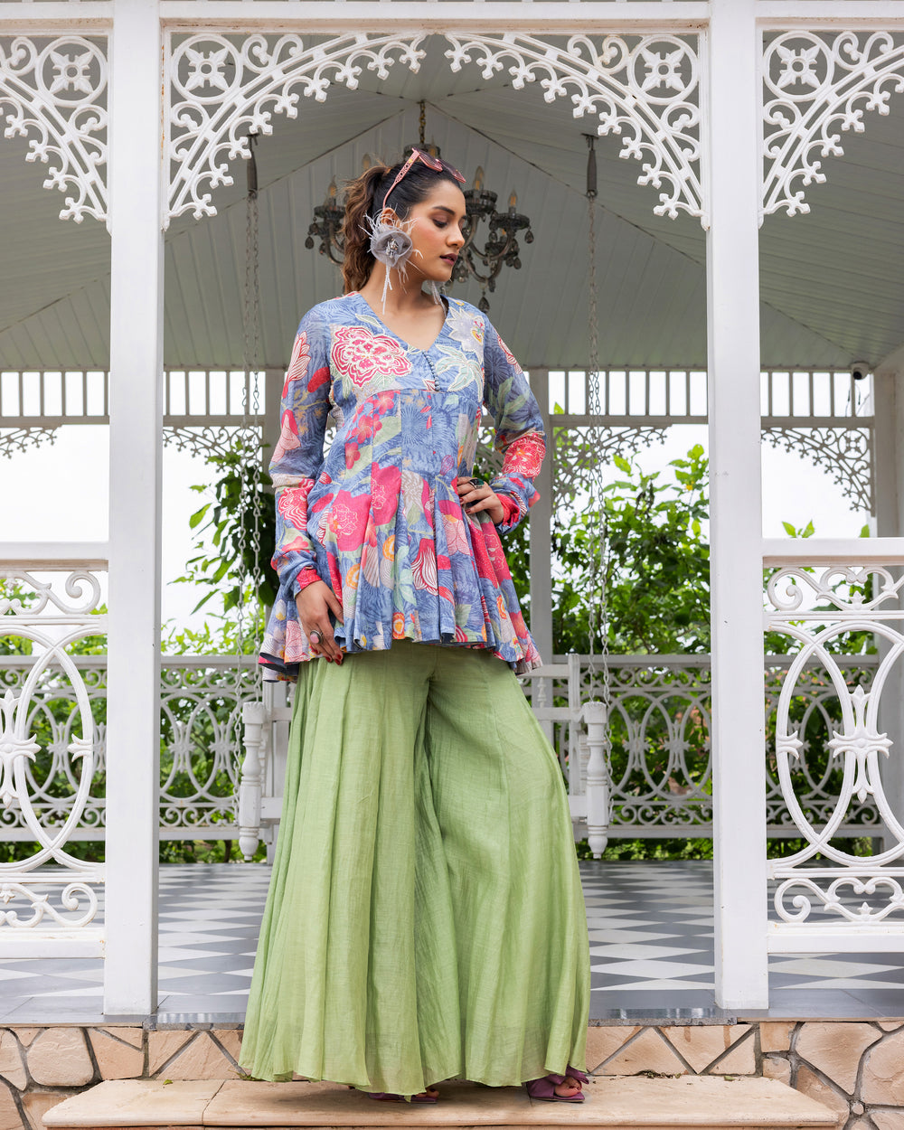 Indigo Grove Peplum Palazzo Set