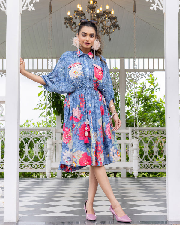 Ruched Mist Shirt Dress