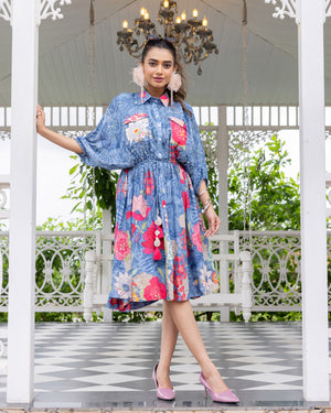 Ruched Mist Shirt Dress