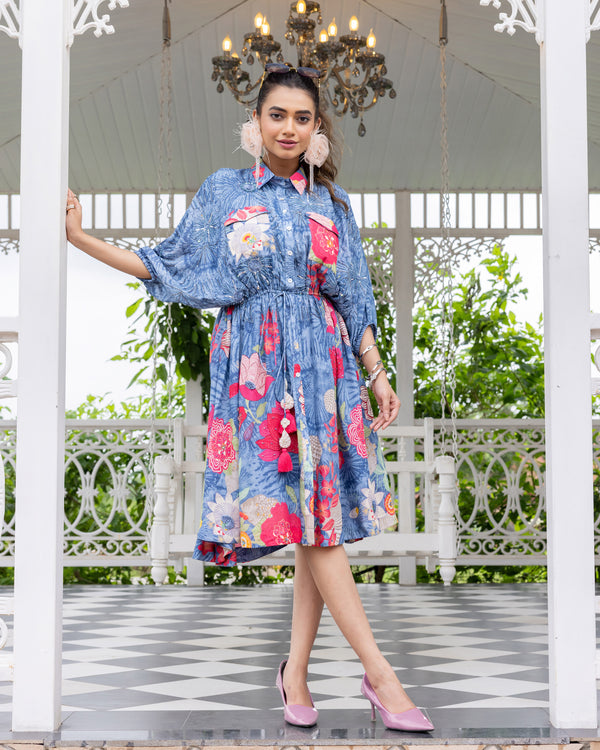 Ruched Mist Shirt Dress