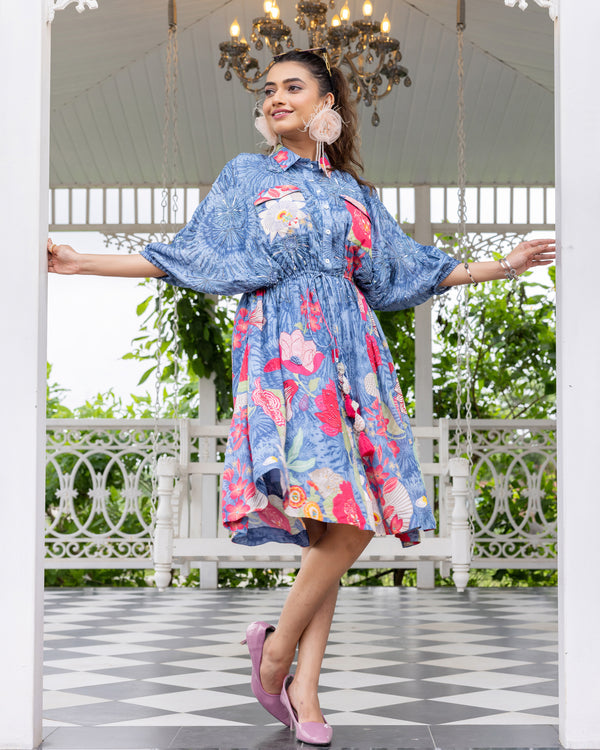 Ruched Mist Shirt Dress