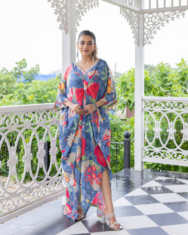 Indigo Bloom Kaftan Set