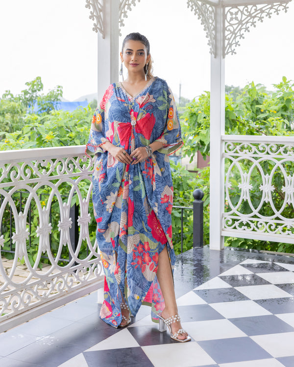 Indigo Bloom Kaftan Set