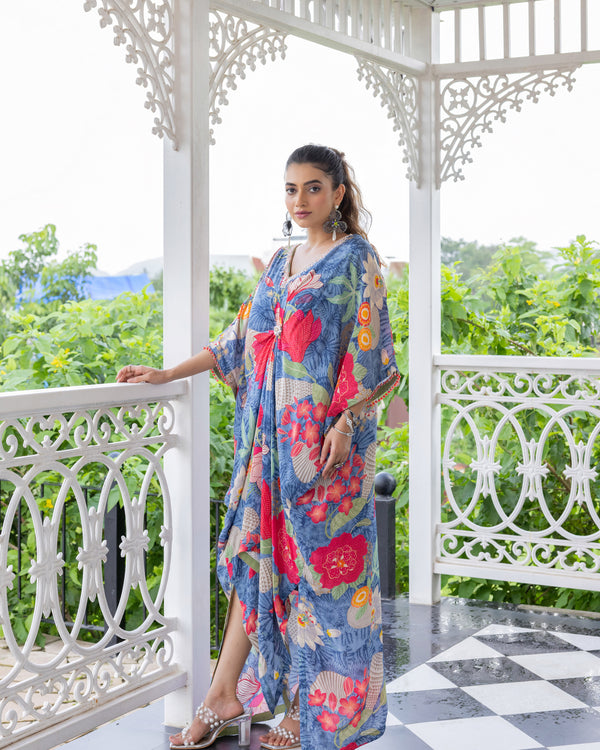 Indigo Bloom Kaftan Set