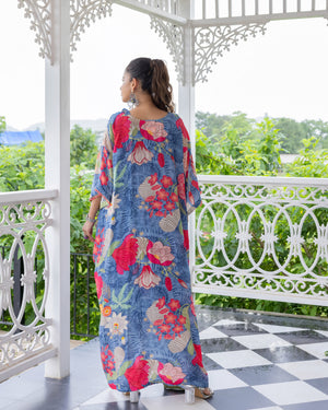 Indigo Bloom Kaftan Set