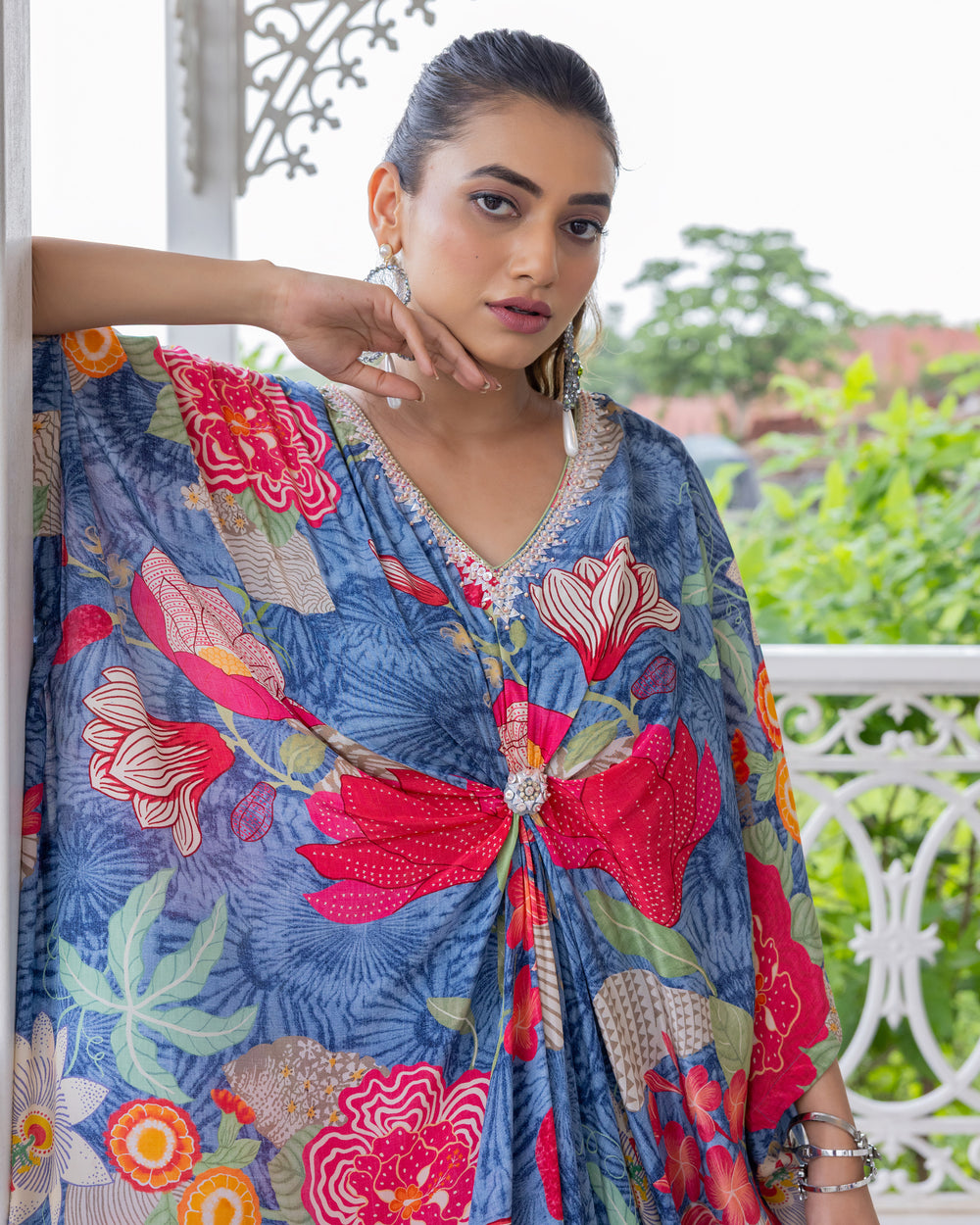 Indigo Bloom Kaftan Set