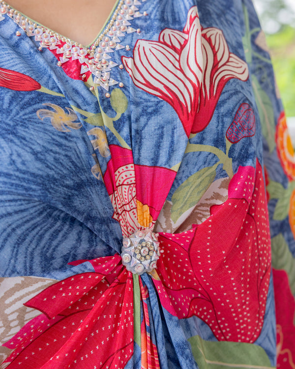 Indigo Bloom Kaftan Set
