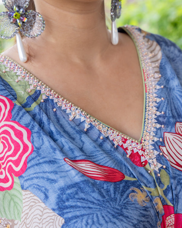Indigo Bloom Kaftan Set