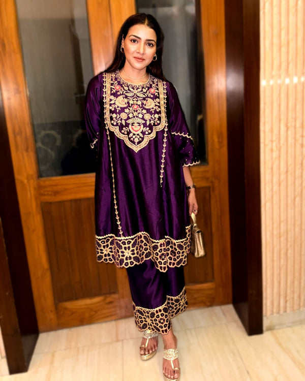 Priyanka Raina In Rich Purple Chanderi Silk Suit Set