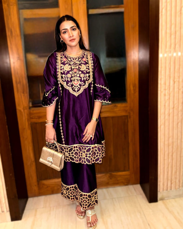 Priyanka Raina In Rich Purple Chanderi Silk Suit Set