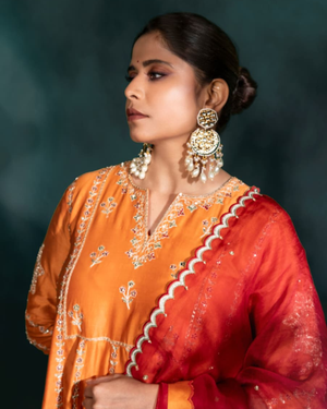 Saie Tamhankar In Cinnamon Embroidered Chanderi Silk Suit Set