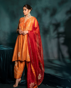 Saie Tamhankar In Cinnamon Embroidered Chanderi Silk Suit Set