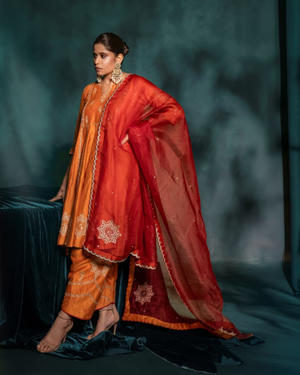 Saie Tamhankar In Cinnamon Embroidered Chanderi Silk Suit Set