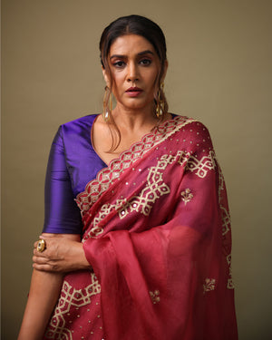 Sonali Kulkarni in Berry Dori Embroidered Organza Saree
