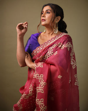 Sonali Kulkarni in Berry Dori Embroidered Organza Saree