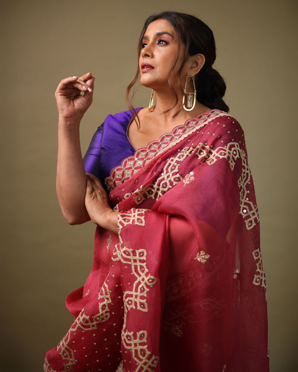 Sonali Kulkarni in Berry Dori Embroidered Organza Saree