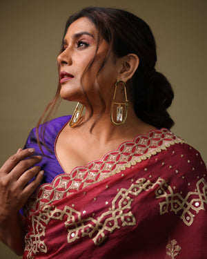 Sonali Kulkarni in Berry Dori Embroidered Organza Saree