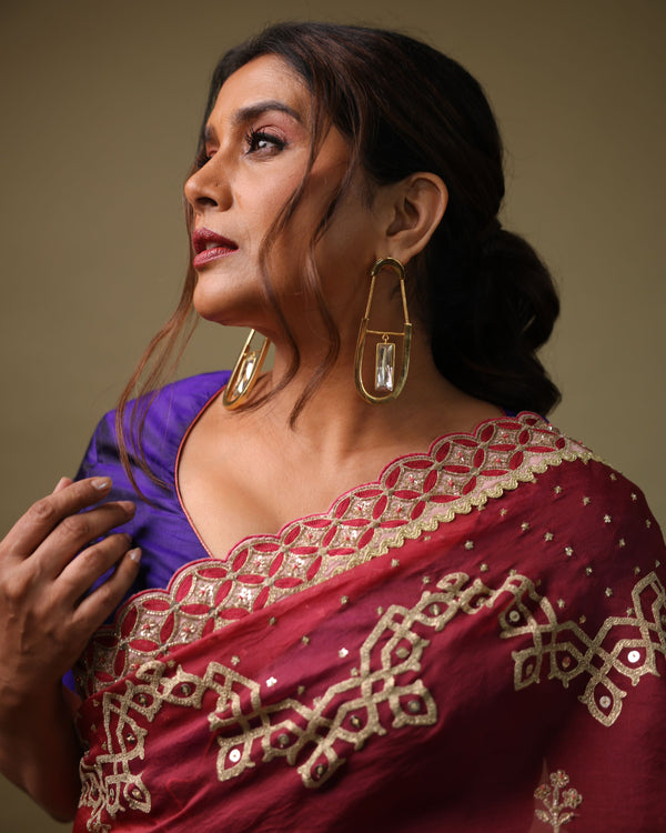 Sonali Kulkarni in Berry Dori Embroidered Organza Saree