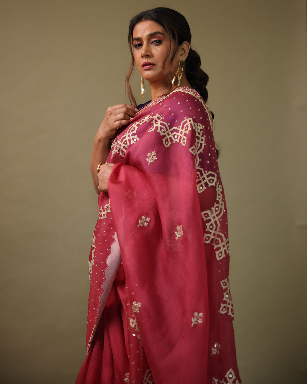 Sonali Kulkarni in Berry Dori Embroidered Organza Saree