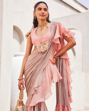 Pearl Grey Drape Saree