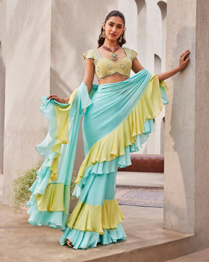 Vintage Blue Drape Saree